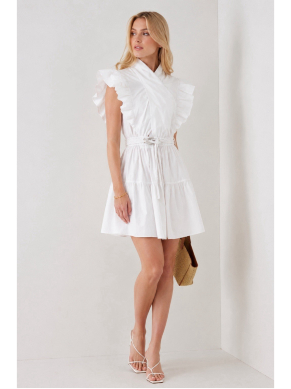 DEREK LAM 10 CROSBY Finn Belted Cotton-Poplin Mini Dress 6 No Belt Wedding Guest
